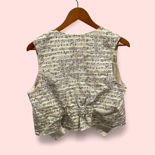 Handmade Cute music notes vest elastic back open front opera rock oatmeal