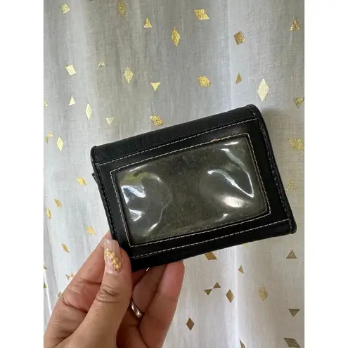 Esprit Vintage Black Faux Textured Leather Mini Zipper ID Pocket Wallet Key Ring - Image 4