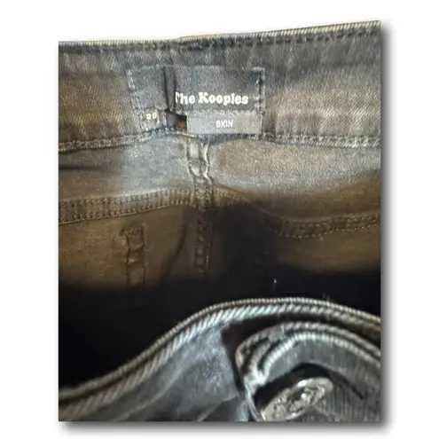 The Kooples Skinny Black Distressed Jeans Raw Hem Size 26 Mid Rise Stretch Denim