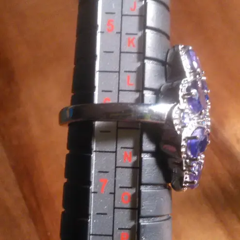 African Amethyst and Simulated Purple Diamond Stainless Steel Ring (Size 6)