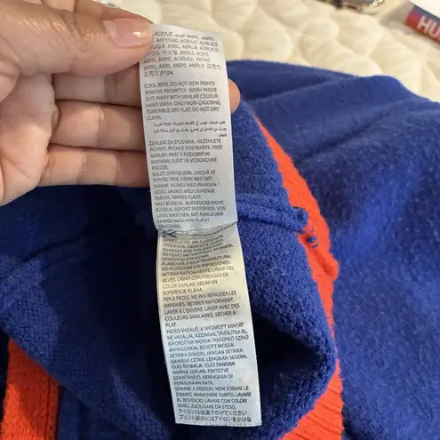 Edikted Women's Oversized Varsity Cardigan Sweater Knit Logo Blue Orange XS/S