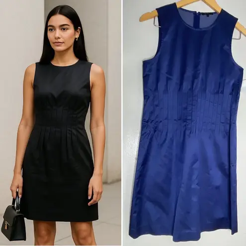 Theory  Brynnne Tuxedo Blue Satin Sleeveless Sheath Cocktail Dress Size‎ 6