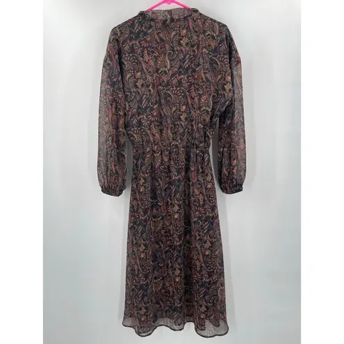 Evereve Dress Extra Small Eliza Paisley Midi Long Sleeve Business Work Office