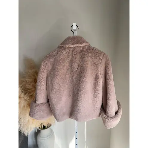 Forever 21 F21 Plush Faux Fur Shearling Jacket Mauve Pink Lux Collared Teddy Coat Small