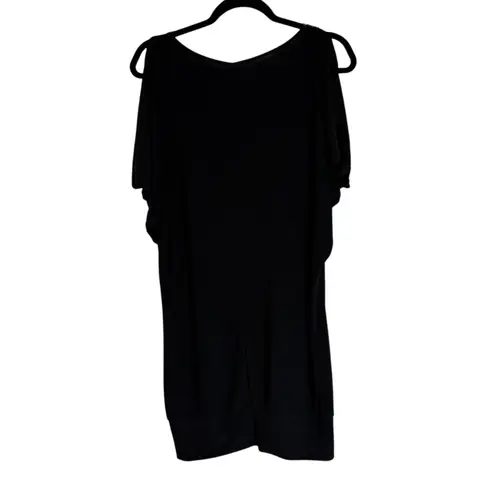 C Graffitti Sequin Cold Shoulder Black Tunic Dress XL V Neck Dolman Sleeve