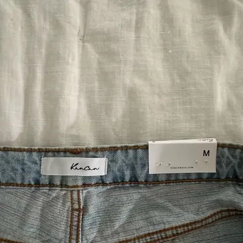 Kancan Women’s Blue Denim Medium Distressed Rainbow Jean Shorts New NWT