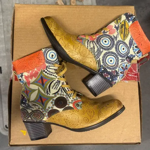 Patchwork, leather, Ankle Boots Yellow and Orange women's size 9