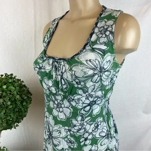 Sweet Pea Green & White Floral Mesh Short Sleeve Print Top L Size L