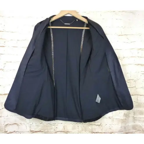 Elie Tahari Bonnie Blue Linen Blend Floral Crochet Lace Panel Blazer US 2 $448