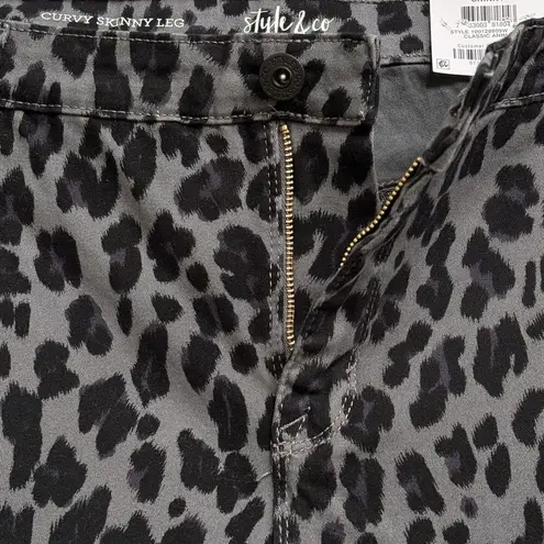 Style & Co  SZ 22W Curvy Skinny Jeans Leopard Print Mid-Rise Stretch Gray Black