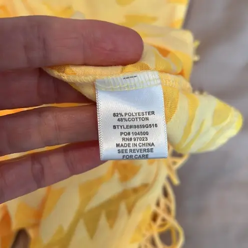 Miken swim size Lâbright yellow coverup with fringe down both sides EUC Size L