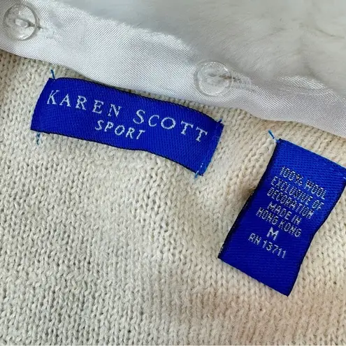 Karen Scott Vintage Snowflake Faux Fur Collar Wool Cardigan Sweater Cream Medium - Image 11