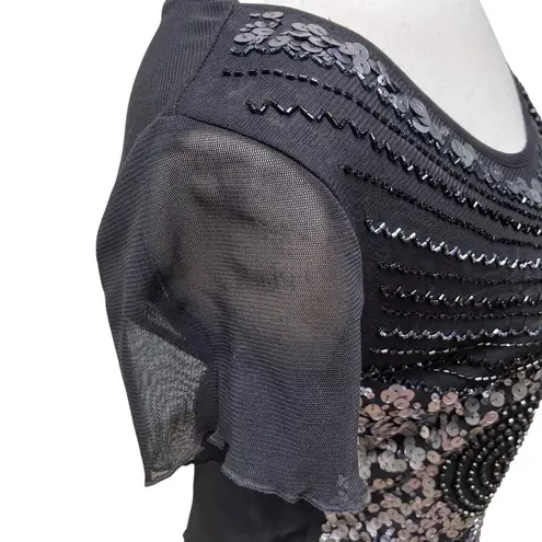 Cartise Embellished Shirt Sz M Black Silver Sequins Beaded Glam Y2K FairyGrunge Size M