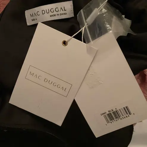 Mac Duggal 20889 Womens Black Sheer Applique Bustier Gown with Feather Straps