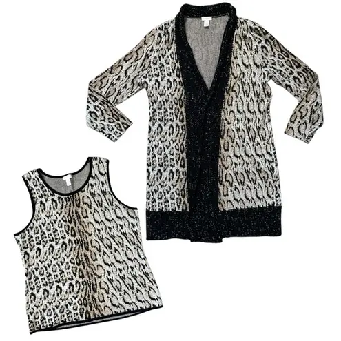  Leopard Print Cardigan and Top Set Chicos Size 2 Medium - Image 2