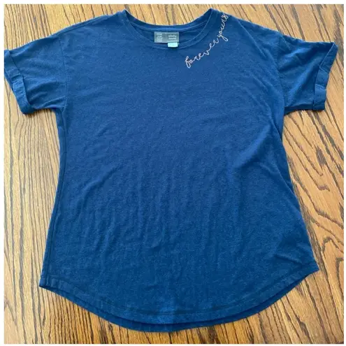 Saturday Sunday Anthropologie Top Womens Small Embroidered Tee Top Blue Casual
