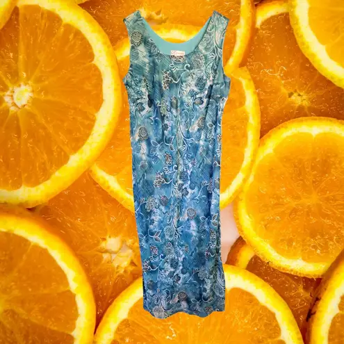 DressBarn 2 Piece Sleeveless Dress with Sheer Top Teal and Brown Suit Size 16W Green