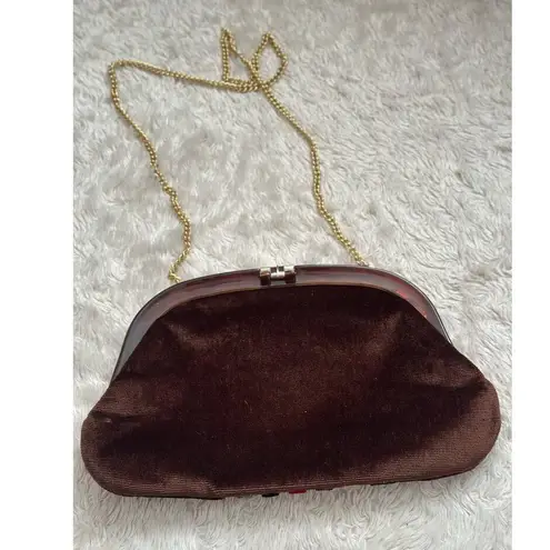 Vintage 70s Made Italy Tortoiseshell Velvet Crossbody Purse Bag Brown Designer