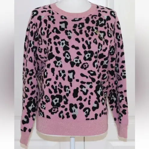 NWT REPLICA Los Angeles Pink Peony Leopard Metallic Sweater Cashmere Wool Small