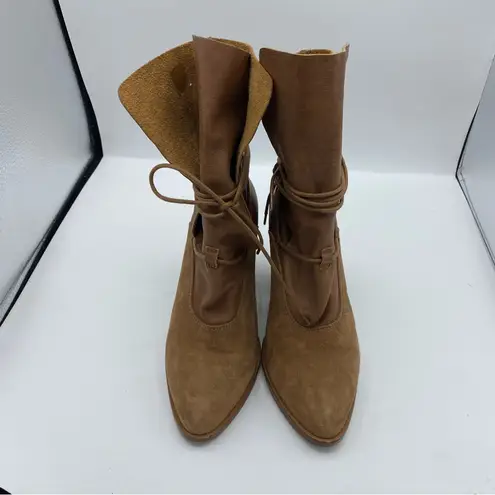 Intentionally Blank Pepper Leather Tie Boots size 37 7 tan brown suede