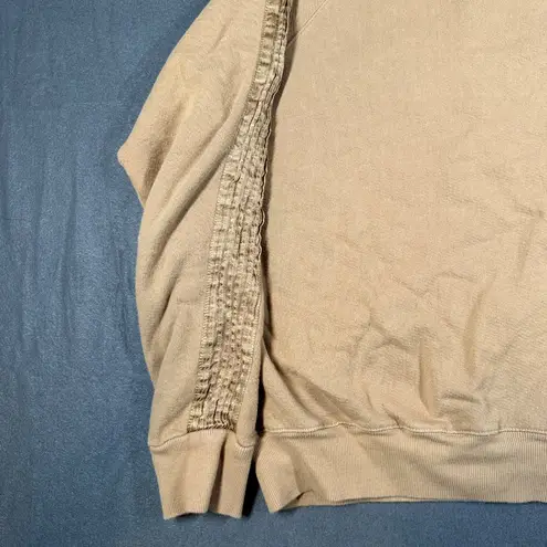 Monrow Womens Medium Beige Pullover Sweater Sweatshirt Ribbon on Sleeves Tan