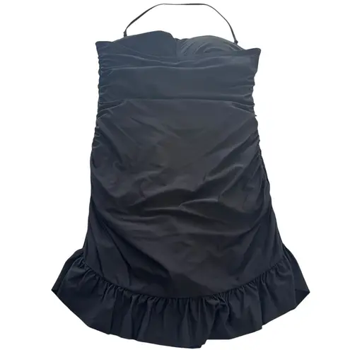J.Crew Black Ruffle-Trim Ruched Bandeau One-Piece Dress Swimsuit Size 12