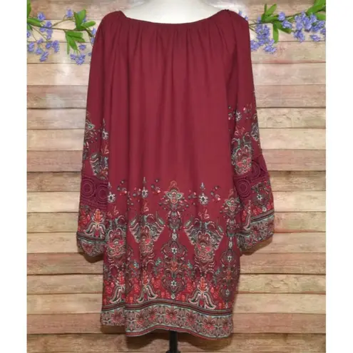 Cato Chiffon Blouse in Burgundy Print Crochet Detail Top Size 18W 20W Tunic