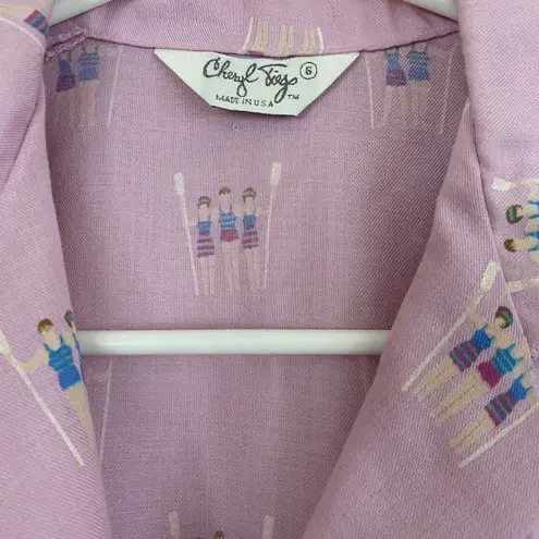 Vintage Cheryl Tiegs Pastel Purple Printed Button Down Shirt Size 6