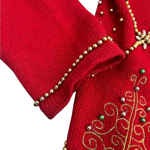 Christmas Red Cardigan with Festive Patterns Size M