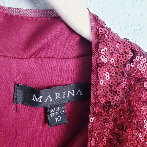 Marina Red Sequin Short Sleeve Cocktail Dress Size 10
