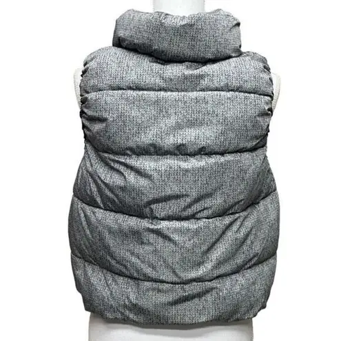 Calvin Klein Water Repellent Puffy Gray Vest Size S/M Faux Knit Design Zip Hood Silver