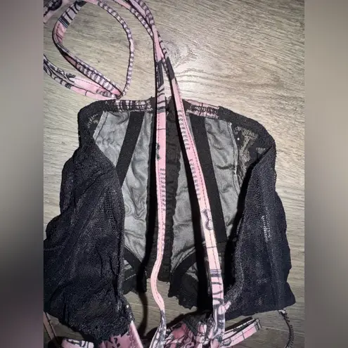 Edikted Pink Lace Newspaper Corset Top XS