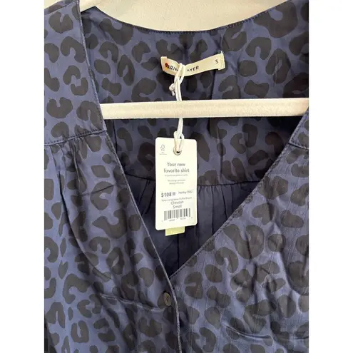 Marine layer NWT  Rory Longsleeve Ruffle Blouse In Blue Cheetah Size Small