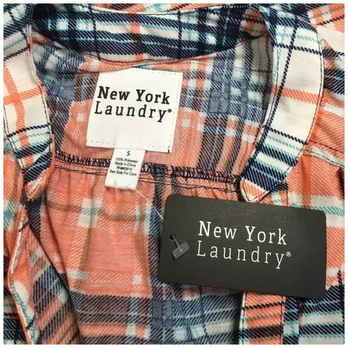 New York Laundry Womens Size Small Sleeveless Plaid Henley Top Orange