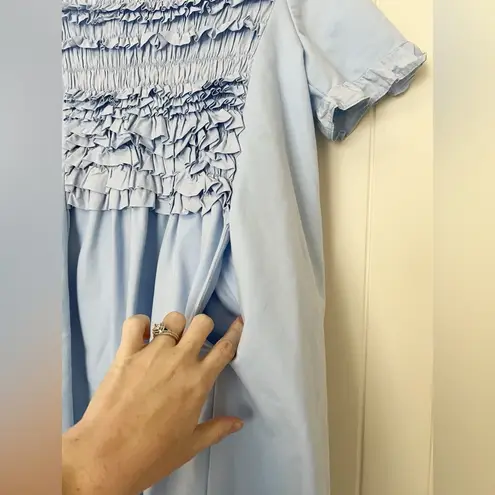 English Factory Mixed Media Ruffle Detail Dress Powder Blue