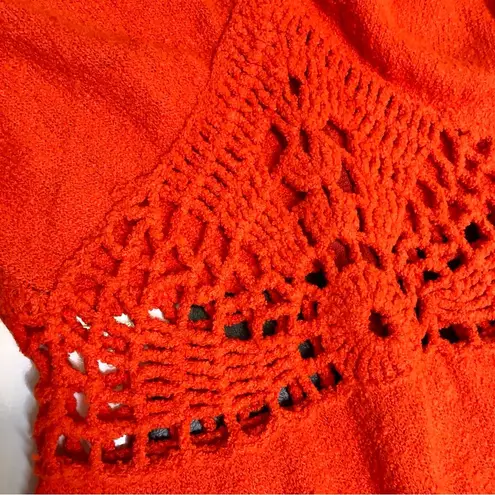 Vintage 70s Dolphin California Fit & Flare Dress Crochet Knit Cut Out Tomato Red Size XS