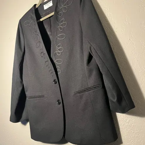 Alfred Dunner Black Classic Preppy Blazer SZ 8 Petite Formal Embroidered Dress