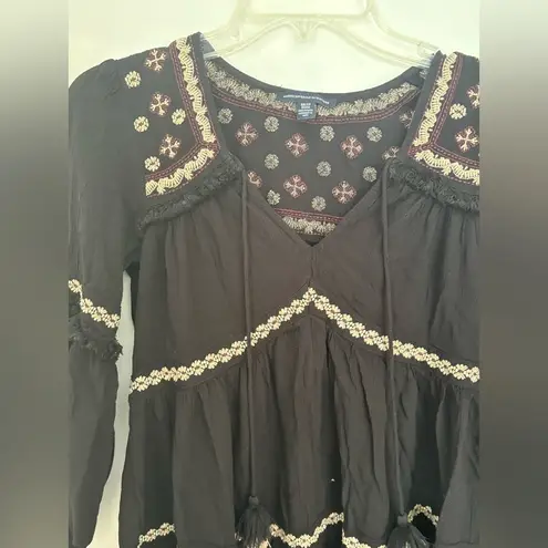 American Eagle  black embroidered long sleeve dress size XS