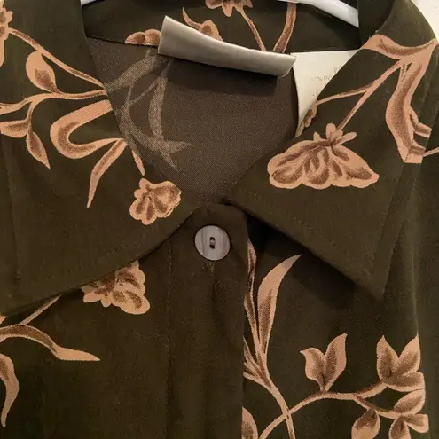 Erika EUC Vintage Studio women’s brown green floral button down shirt medium