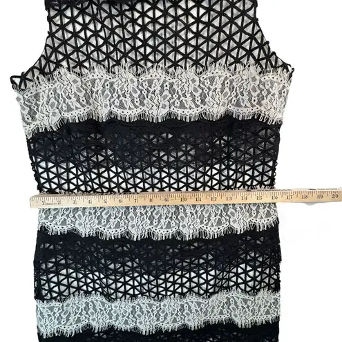Badgley Mischka Belle Black White Lace Striped Cocktail Party Dress Size 2