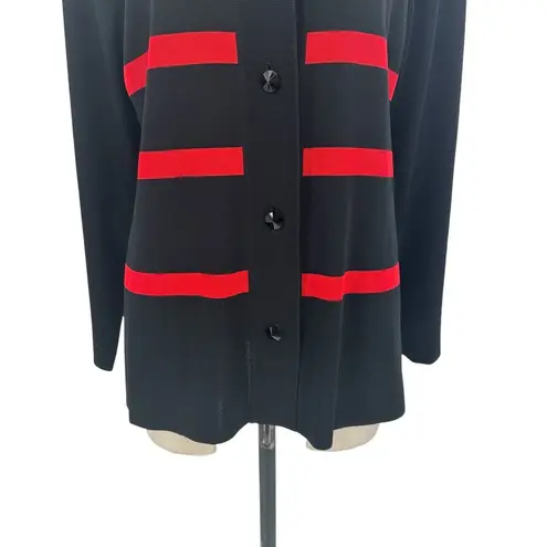 Misook Exclusively Black Red Striped Button Cardigan Sweater Blazer Size Large