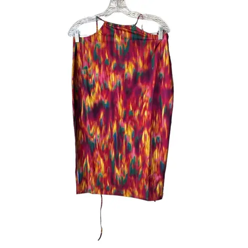 We Wore What cut out midi skirt fire tie dye zmv spicy orange multi large