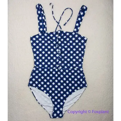 ONIA NEW Raquel blue white gingham check raquel one piece swimsuit, size S