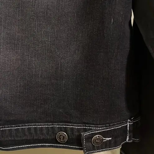 Apple Bottoms Juniors Jean Jacket Black Rinsed Distressed Stretch Crop Denim 7/8