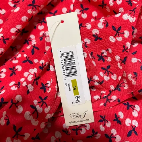 Eliza J Red Floral V-Neck Flutter Sleeve Fit-N-Flare Mini Dress Fits like an 8