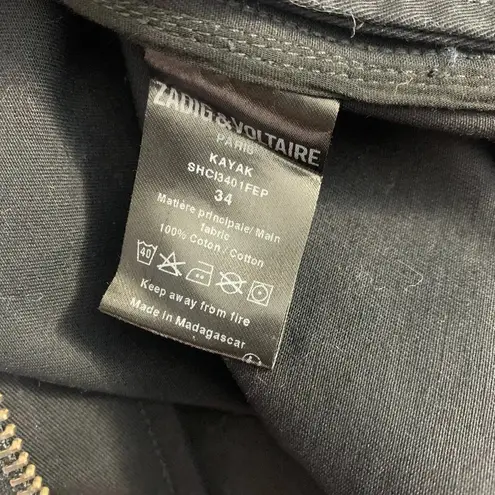 Zadig & Voltaire Kayak Mili Skull Military Jacket in Black Gold Size US XS