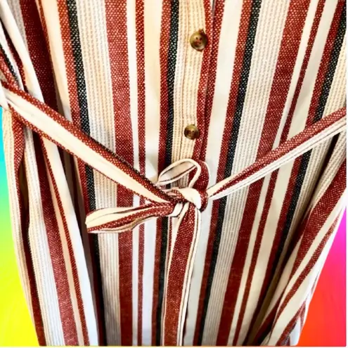 No Boundaries  Juniors Striped Button Down Waste Tie Mini Dress Cream Rust Large