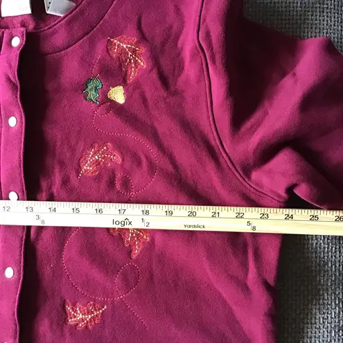 Classic Elements Autumn Leaf Burgundy Sweater Embroidered Grandmacore Fall Style