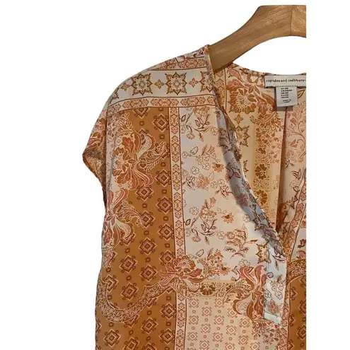 Cupcakes and Cashmere Blouse Women's XS V Neck Sleeveless Orange Floral Top NEW