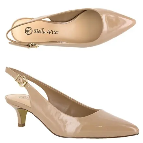 Bella Vita Kitten Heel Pumps - Scarlett II Nude Patent Size 9W